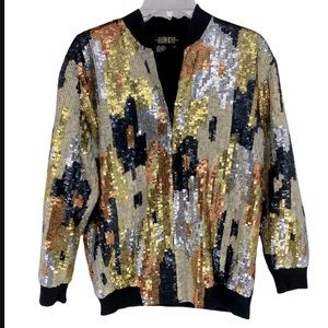 M vintage WOMENS ELLEN BOYD SEQUIN SILK BOMBER JACKET COAT